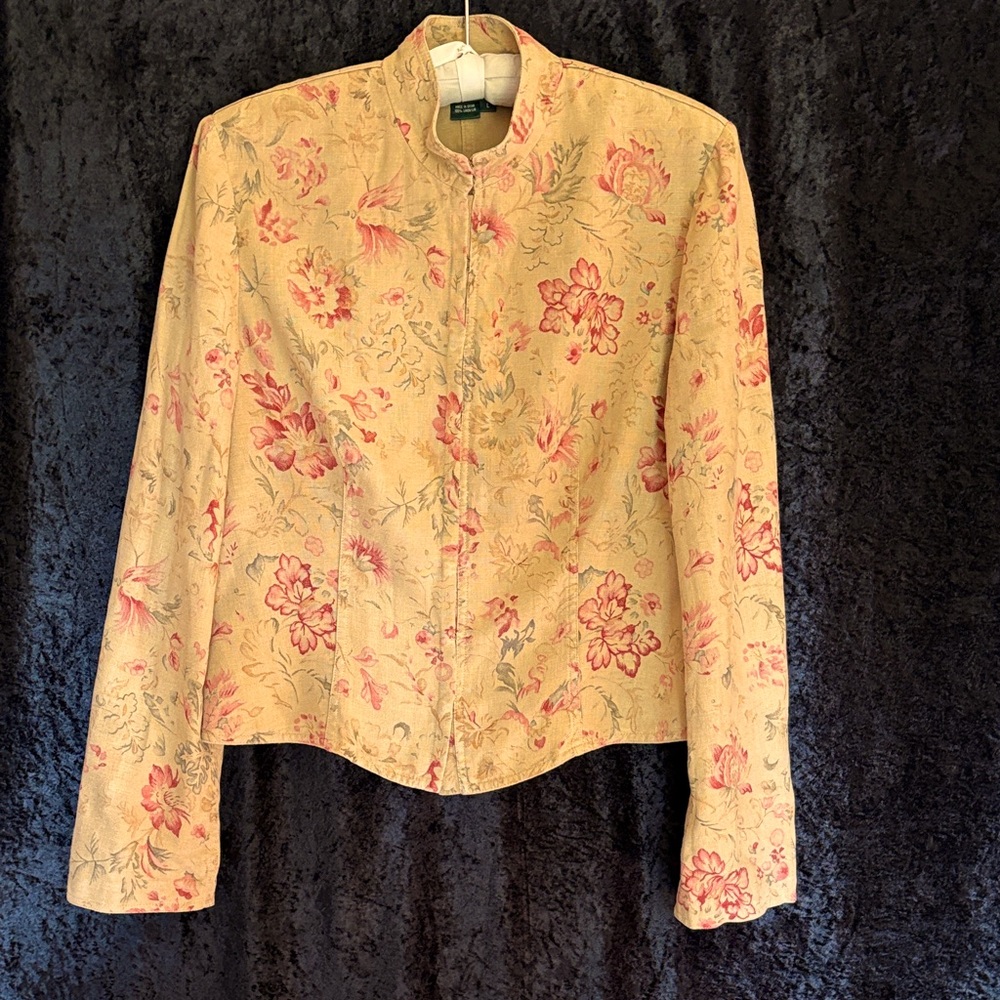 Ralph Lauren Vintage Modest Linen Sz L Floral Jacket